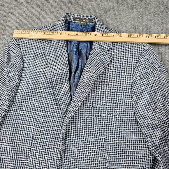 Indochino Blazer Mens 36 Houndstooth Guabello Libera Wool Linen Preppy Blue Suit - Picture 10 of 16
